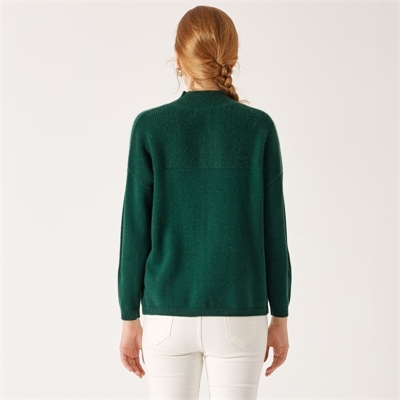 新款羊絨衫女士深綠色圓領時尚保暖圖片