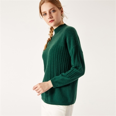 新款羊絨衫女士深綠色圓領時尚保暖圖片