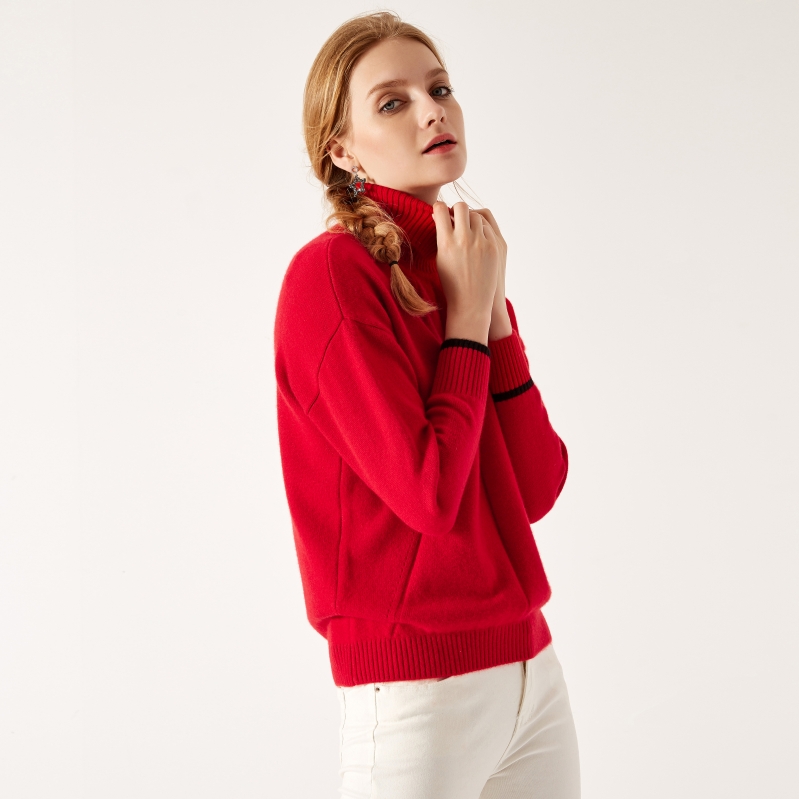 女士秋冬新款羊絨衫紅色兩翻領款式圖片