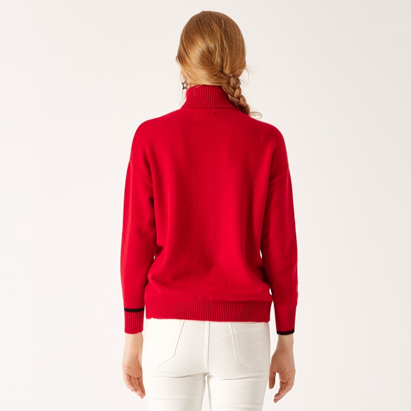 女士秋冬新款羊絨衫紅色兩翻領款式圖片