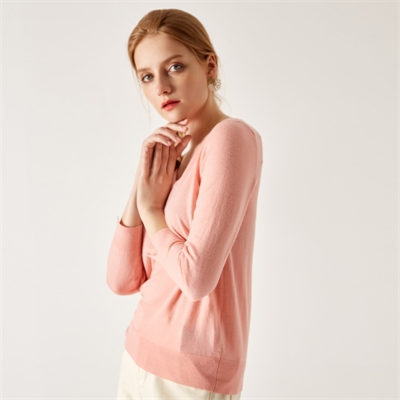 新款女士鄂爾多斯市秋冬羊絨衫V領款式打底純色圖片GQ2485