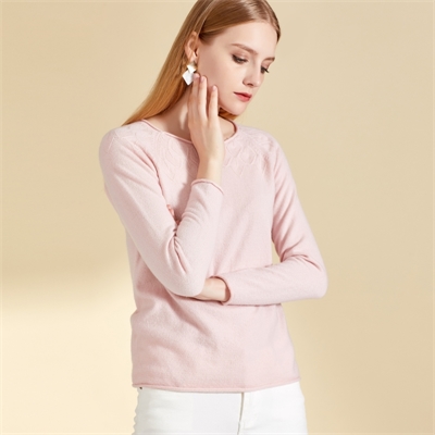 鄂爾多斯市羊絨衫秋冬女士新款簡約粉紅套頭毛衣圖片GQ2578